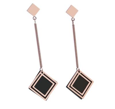 China Square Drop Earrings Fashion Jewelry for Women, Black Pendant Stainless Steel Earring Jewelry for sale