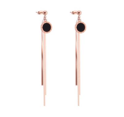 China Fashion Jewelry Stainless Steel Tassel Earrings for Women Rose Gold Color Plating Black Stud Earring for Girl for sale