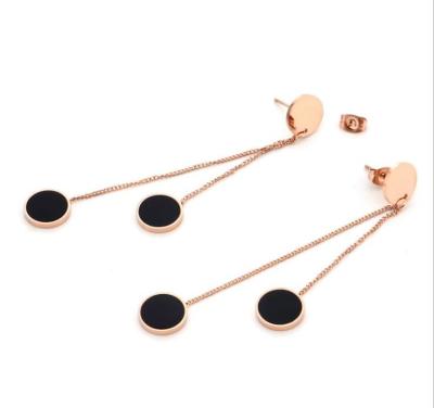 China Long Tassel Stainless Steel Earring, High-end Black Drop Earring for Girls Long Dangle Fashion Jewelry for sale