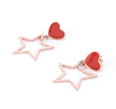 China Rose Gold Pentagram Drop Earring for Women, Red Shell Stud Stainless Steel Earring Fashion Jewelry for sale