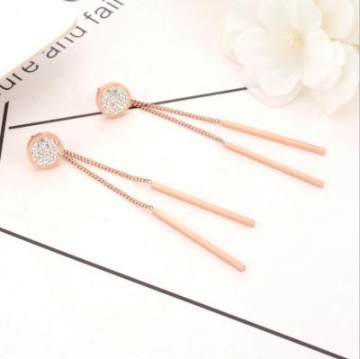 China Round full diamond stud Tassel pendant rose gold earrings Stainless steel fashion earrings wholesale for sale