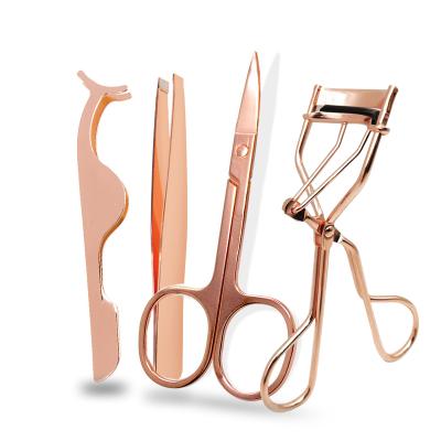 China Not Specified 4 Pieces Stainless Steel Eyelash Curler Gold Eyelash Eyebrow Luminous Tweezers Set for sale