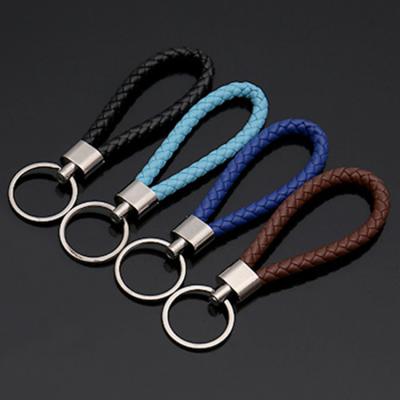 China Accessories Logo Leather Rope Woven Keychain Custom Made Promotion Gift High Grade Braid for sale