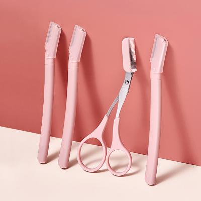 China 2021 Safe New Makeup Brow Shape Beauty Face Trimmer Eyebrow Razor Set With Scissors for sale