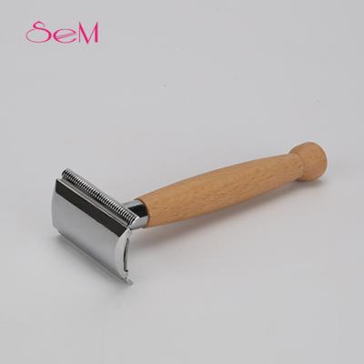 China Hotsale Premium Quality Bamboo Twin Blade/Edge Private Label Olive Wood Handle Double Shaving Safety Razors for sale