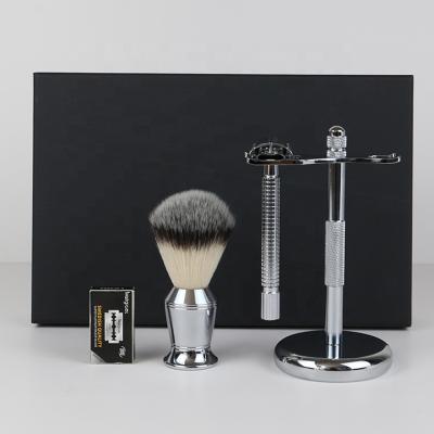 China Twin Blade Men's Gift Set Replaceable Shaving Brush Blade Stainless Steel Shaving Kit for sale