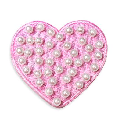 China March Viable Expo Hot Selling Rainbow Iron On Chenille Patch, Custom Embroidery Bead Heart Patches for sale