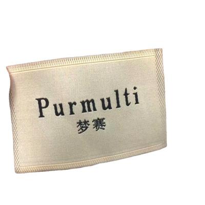 China Viable Factory Direct Satin Printed Leather Custom Logo Tag Woven Labels Shuttle Weave Silk Garment Apparel for sale