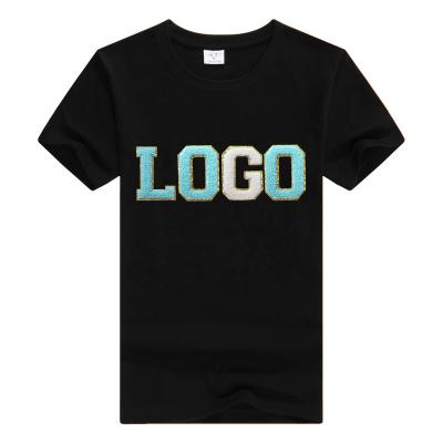 China Hot Sale Custom Logo Men's Letter Chenille T-shirt Anti-wrinkle March Expo 2022 Expo Embroidery T-shirts for sale