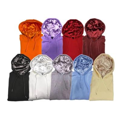 China Custom Logo Fleece Anti-wrinkle High Quality Cotton Luxury 100% Silk With Heavy Coverage Men Grow Inner Satin Striped Hoodie Vendors for sale