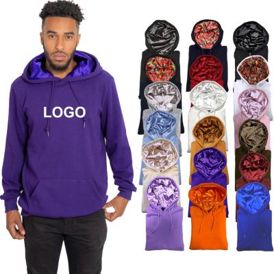 China Anti-wrinkle cotton luxury polyester men pullover Hood Sweatshirt Fleece Custom Silk hooded oversized satin striped hoodie with silk hood for sale