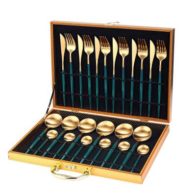 China Cheap Stocked Wholesale 24pcs 48pcs Cutlery Set With Wooden Box Dinner Knife Fork Spoon Set Stainless Steel Cutlery Set Flatware Spoon for sale