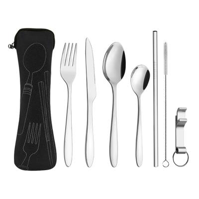 China Sustainable Portable Utensil Set Fast Delivery Camping Knives Forks Straw Fork Spoon Chopstick Set Travel Cutlery Set for sale