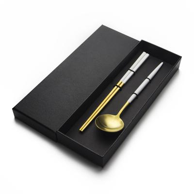 China Wholesale Cheap Viable Tableware Gold 304 Stainless Steel Cutlery Set Chinese Korean Spoon With Case Chopstick Sets for sale