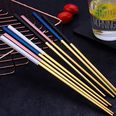 China Custom Colorful Titanium Stainless Steel Chopsticks Metal Sushi Disposable Korean Disposable Chopsticks Dishes Wedding Gift for sale