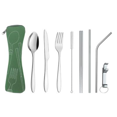 China Fast Viable Delivery Utensils Knife Fork and Spoon Camping Flatware 304 Stainless Steel Travel Cutlery Set for sale