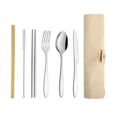 China Sustainable Travel Portable Easy Carry Cutlery Set Stainless Steel Flatware Camping Set With Lunch Box for sale