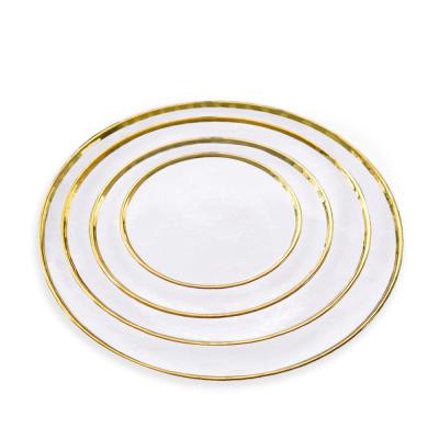 China Frost Rim Glass Plates Dish Gold Viable Different Sizes Fruit Bowl For Wedding Decoration for sale