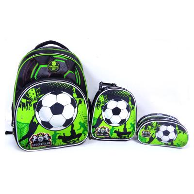 China New Style 3D EVA Waterproof Football Boys School Bag Set With Lunch Bag For Kids for sale