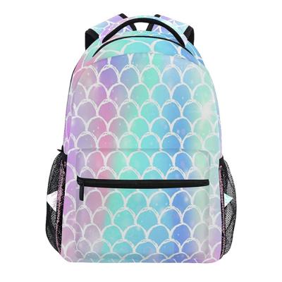 China With USB Girls Rainbow Mermaid Scales Waterproof Travel Backpack Women Daypack Laptop Backpack for sale