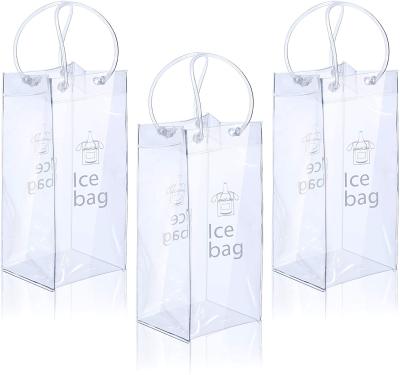 China Custom Waterproof Portable Cheap Clear Transparent Wine Carrier Bag PVC Wine Cooler Bag With Handle Ice Bag for sale