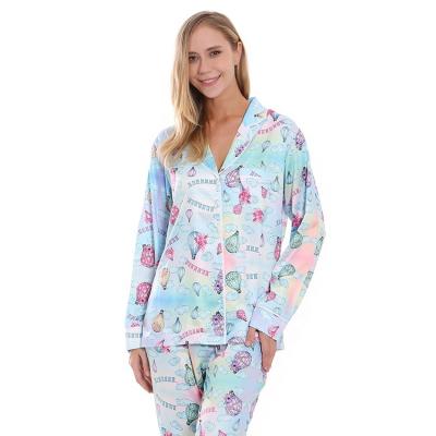 China QUICK DRY Women's Satin Flower Print Pajamas Set Sleepwear Loungewear 2-Piece Sleeve Button Along Bottom PJ Set for sale