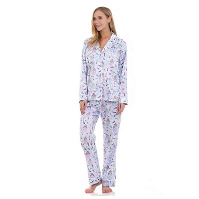 China QUICK DRY Women's Satin Flower Print Pajamas Set Sleepwear Loungewear 2-Piece Sleeve Button Along Bottom PJ Set for sale