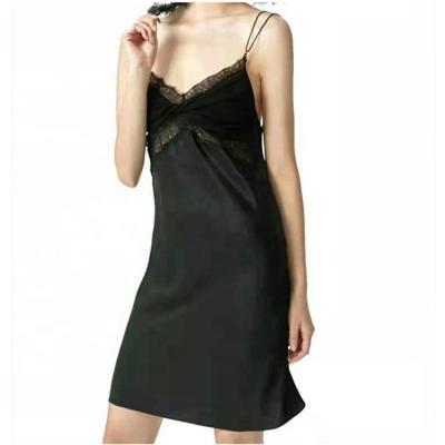 China QUICK DRY Women's Satin Nightgown Full Slip Nightgown Sexy Lace Lingerie Soft Silk Sleeveless Short Nightgown Sleepwear for sale