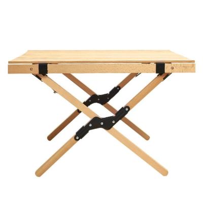 China The leg is outdoor camping simple folding wooden portable folding picnic table raising roll camping portable folding wooden table for sale