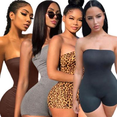 China Newest Design Women Anti-wrinkle RIJIAXIN Leopard Bodycon Shorts Strapless Solid Sheath One Piece Jumpsuits And Rompers for sale