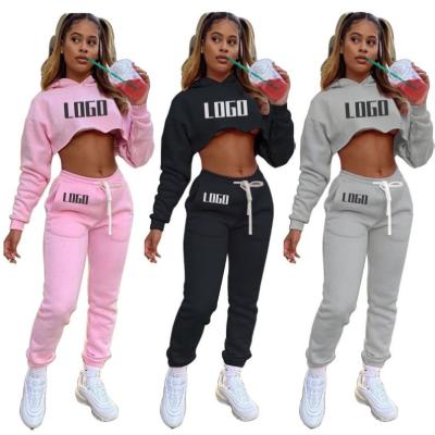 China Hoodie LOGO Cropped Sweatsuit Set Custom 2021 Sweatpants And Sweatshirts Autumn Winter New Design Suit Tracksuit Women Anti-wrinkle Sweatshirt for sale