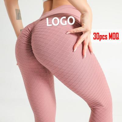 China Breathable gym tights high waist butt crack! crack! Stretch Pleat Leggings Gym Fitness Sports Women Yoga Pants Butts Lift for sale