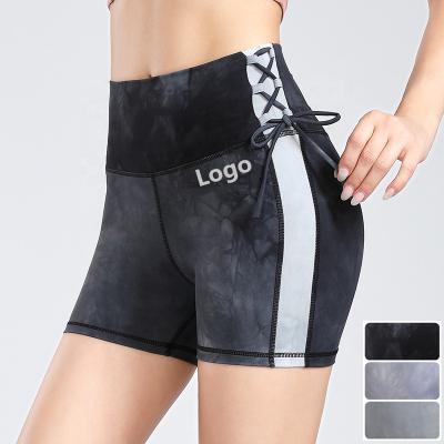 China New breathable tie dye print high waist yoga shorts peach hip sports fitness tights running yoga short pants for women for sale