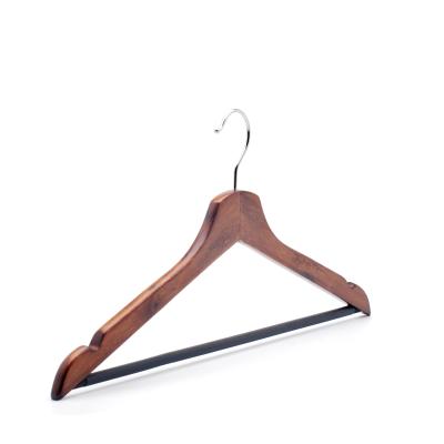 China Walnut Wood Color Promotion Ushine Hanger Wooden Hanger With Black Anti-slip Rubber Sleeve for sale