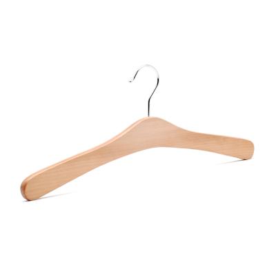 China Factory Wholesale Flat Design Special Natural Color Wooden Shirt Hanger Can Be Customized for sale