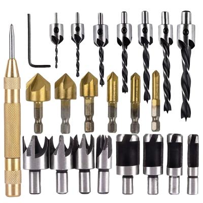 China Wood Tool Kit Set For Woodworking Wooden DIY Cork Drill Bit 23pcs Countersink Cutter Chamfer Drilling Socket RUOKTOOL for sale