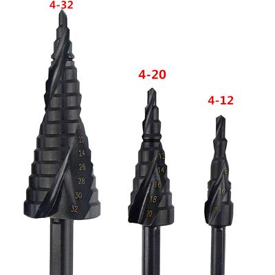 China 3Pcs Metal Drilling Sets 3-12mm 4-20mm 4-32mm HSS Spiral Shank HSS Flute Black Oxide Step Drill Bits in Cloth Bag for sale