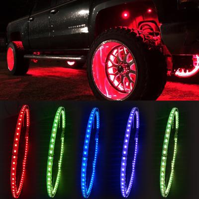 China Univeral Automobiles 14/15.5/17 Inch Dual LED RGB Illuminated Wheel Ring Light Kit For Universal Car for sale