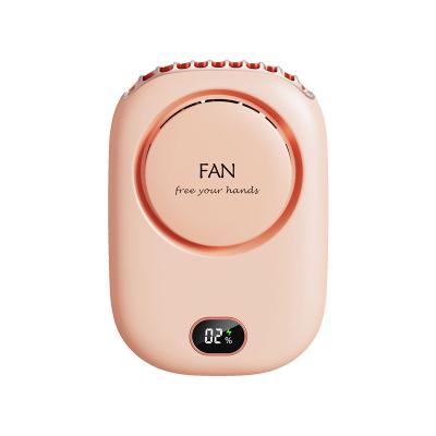 China Digital display neck hanging fan rechargeable desktop mini fan with 3 speed wind air cooler from chinese factory pink green white available for sale