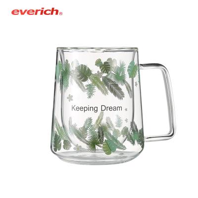 China Free Samples Hot Sale Viable 280ml 350ml Double Wall High Borosilicate Glass Coffee Mug Tea Cups With Straw for sale