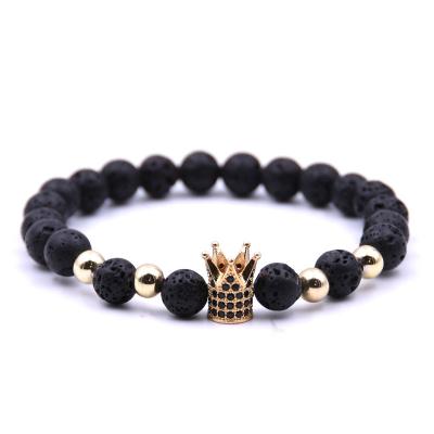 China Decorate volcanic crown stone bracelet copper bead bracelet with microinlaid natural zircon stone bracelet for sale