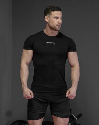 China Anti Wrinkle Men's T Shirt Men Stitch Tops With Logo Breathable Sport Running Fitness Muscle Bodybuilding Custom Men's Gym T Shirt for sale