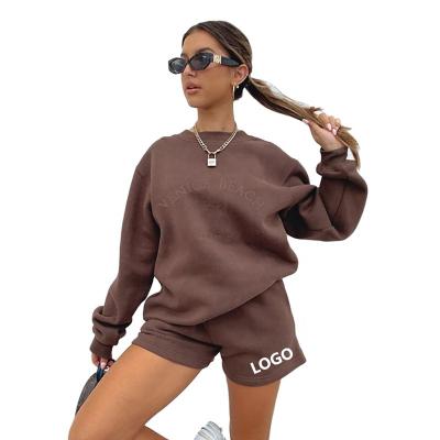 China Breathable Sweatsuit 2 Piece Set Women Jogging Suits Crewneck Jogger Shorts Tracksuit Set For Ladies for sale