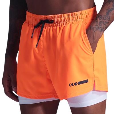 China Anti-wrinkle men's polyester shorts with mesh 2 in 1 striped men's running shorts for casual sports fitness for sale