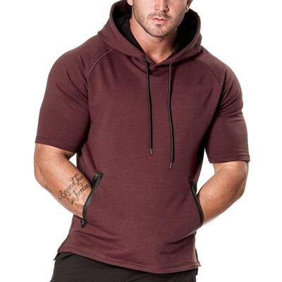 China Anti-wrinkle china wholesale hoodies sports with zipper pockets short sleeve hoodie gyms with hooded for sale