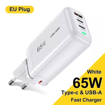 China Cargador de pared GAN USB tipo C de 65W EU Enchufe para carga rápida de ordenadores portátiles y teléfonos portátiles en venta