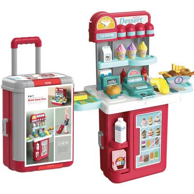 China 54 Pieces Red And Gray Box Demountable Supermarket Dessert Trolley Pretend Plastic Toy 49*24*61.5cm for sale