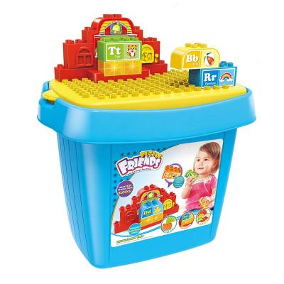 China DIY TOY Children New 17 Piece Educational Toy Puzzle Learning Set Bucket To Block Plastic Cartoon Building Blocks With Light Letter Pattern for sale