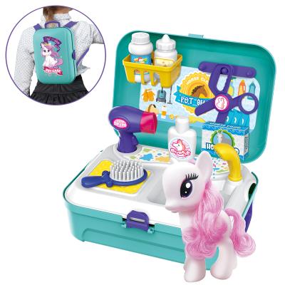 China Wholesale 2022 Pet Horse Backpack Box Pretend Play Toy Hair Dryer Beauty Set Toys 24*18*22.5cm for sale