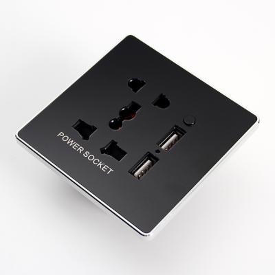 China Acrtlic Panel With Silver Acrylic Universal Wall Socket Power Outlet Metal Frame Metal Dual USB Socket Switch for sale